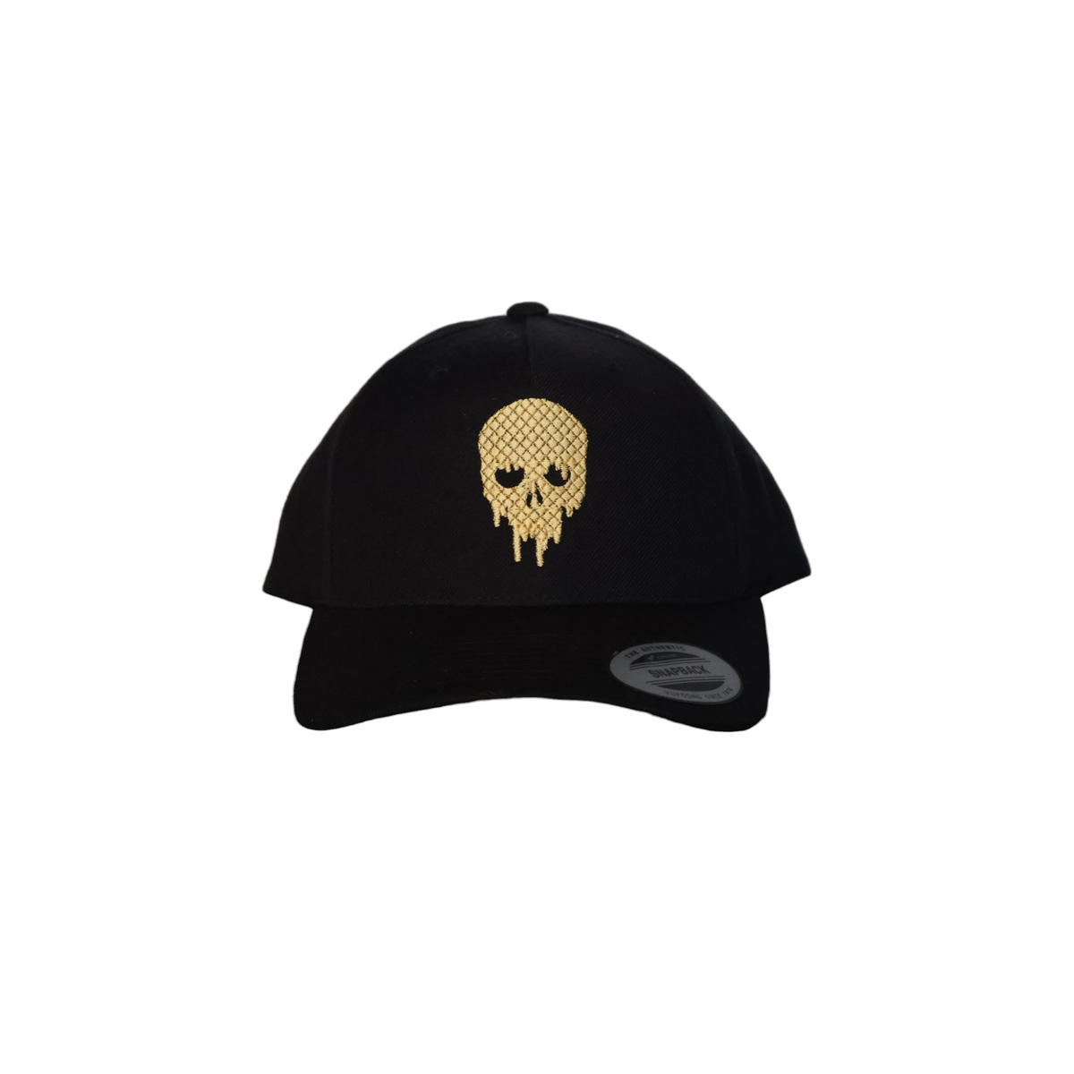 Skull Drenched In Gold, Embossed, Embroidered, 5 Panel SnapBack Hat,